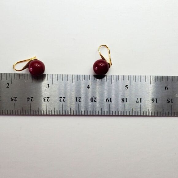 Coral Red South Sea Shell Pearls 14K over Sterling Silver Hook  - Picture 4 of 5